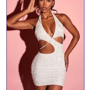 Oh Polly Halter Dress white pearl